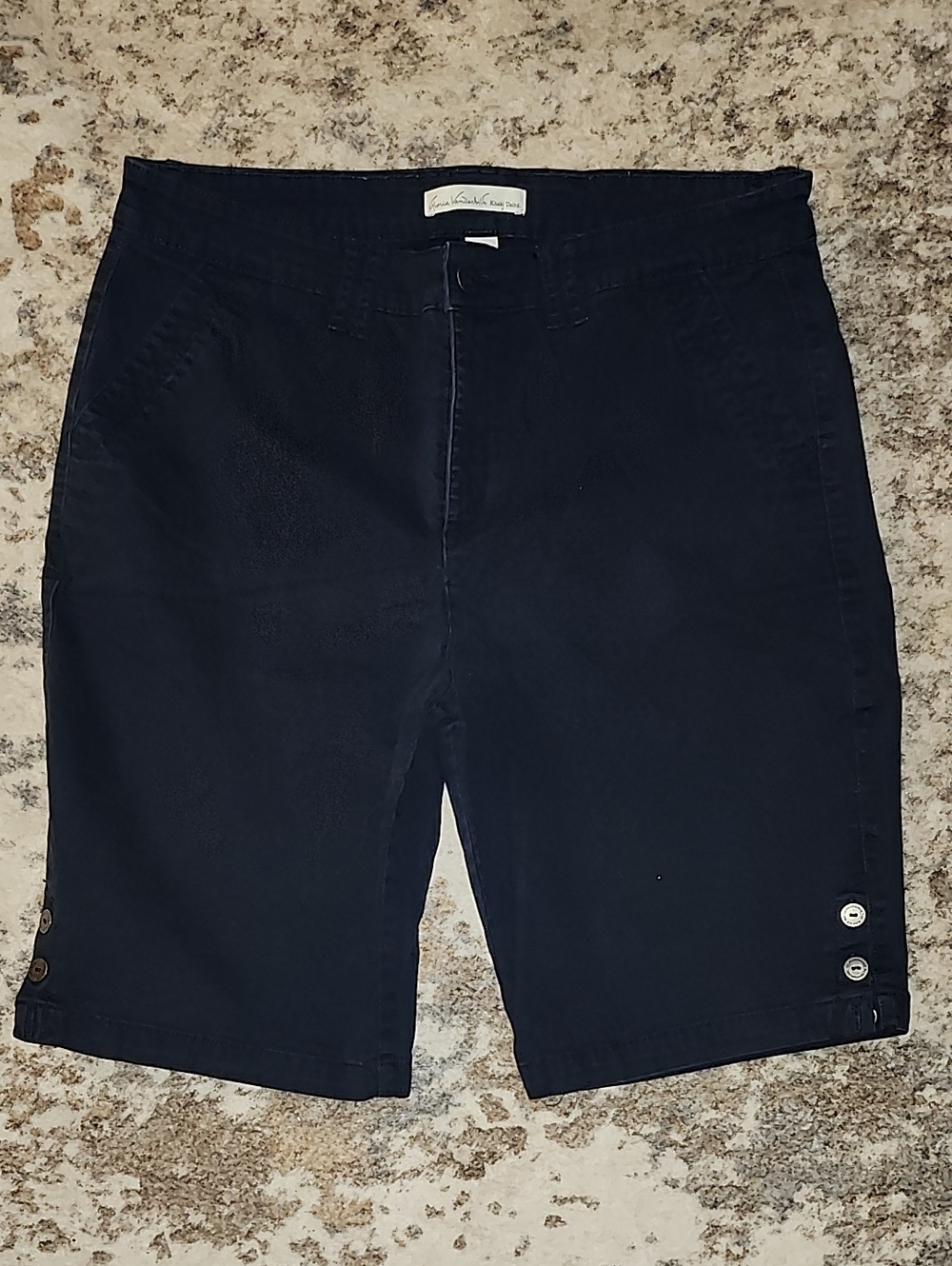 Gloria Vanderbilt Navy Button-Hem Bermuda Shorts